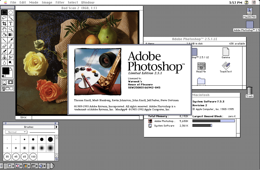 Adobe Photoshop 2.5 for Mac Workspace and Splash Image (1992)